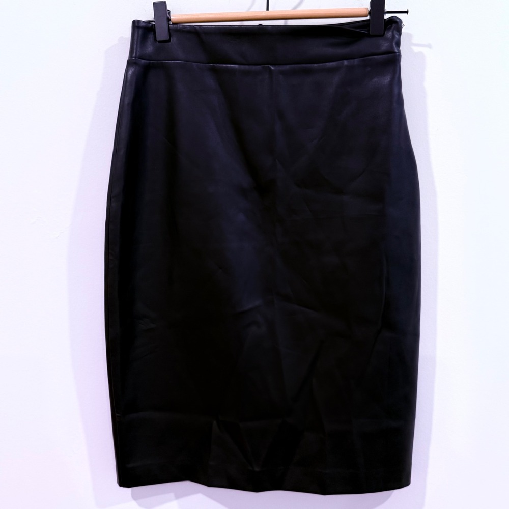 Susana Monaco Black Faux Leather Pencil Skirt Medium Midi High Waist